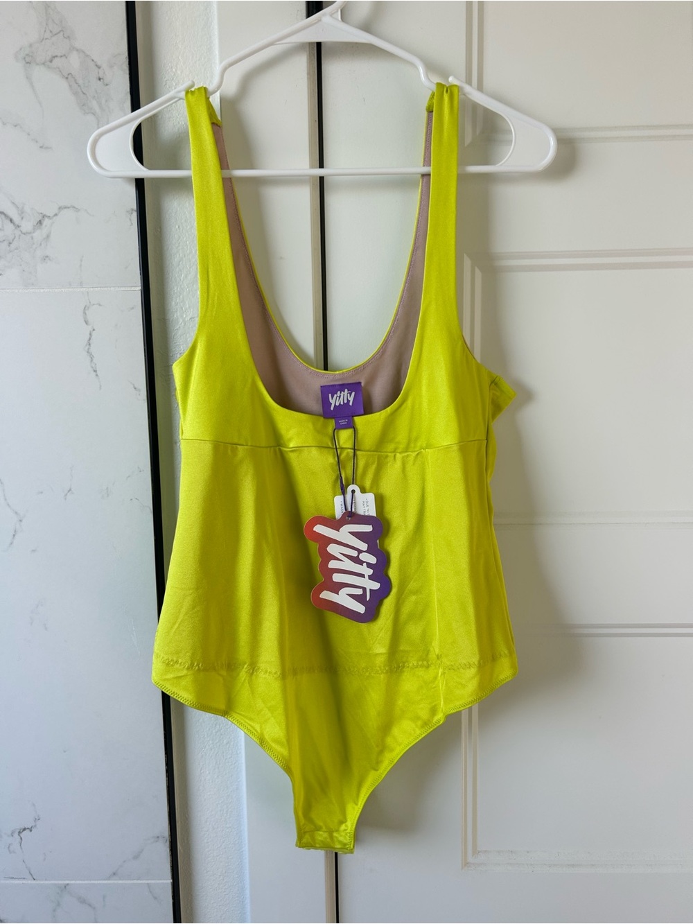YITTY Neon Lime One-Piece Bodysuit Top nWt Thong Bust Shapewear